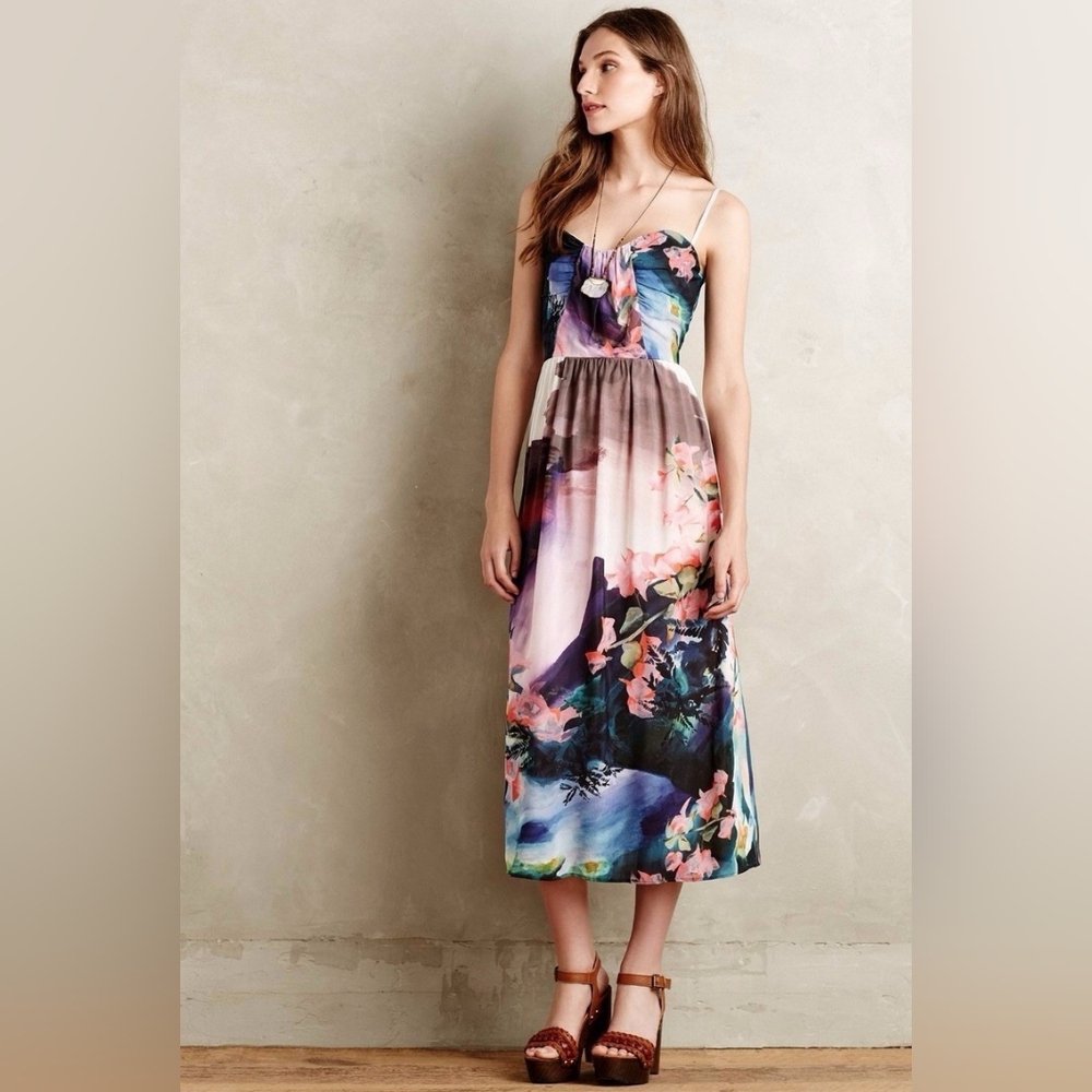 Anthropologie Corey Lynn Calter Floral Multicolor Midi Dress Size 0